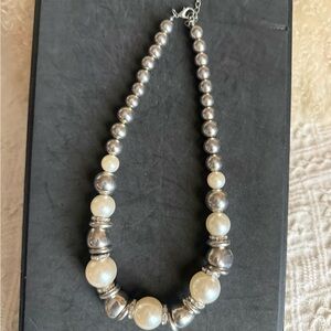 Pearl and Silver Bead Statement Necklace - Classic Elegance